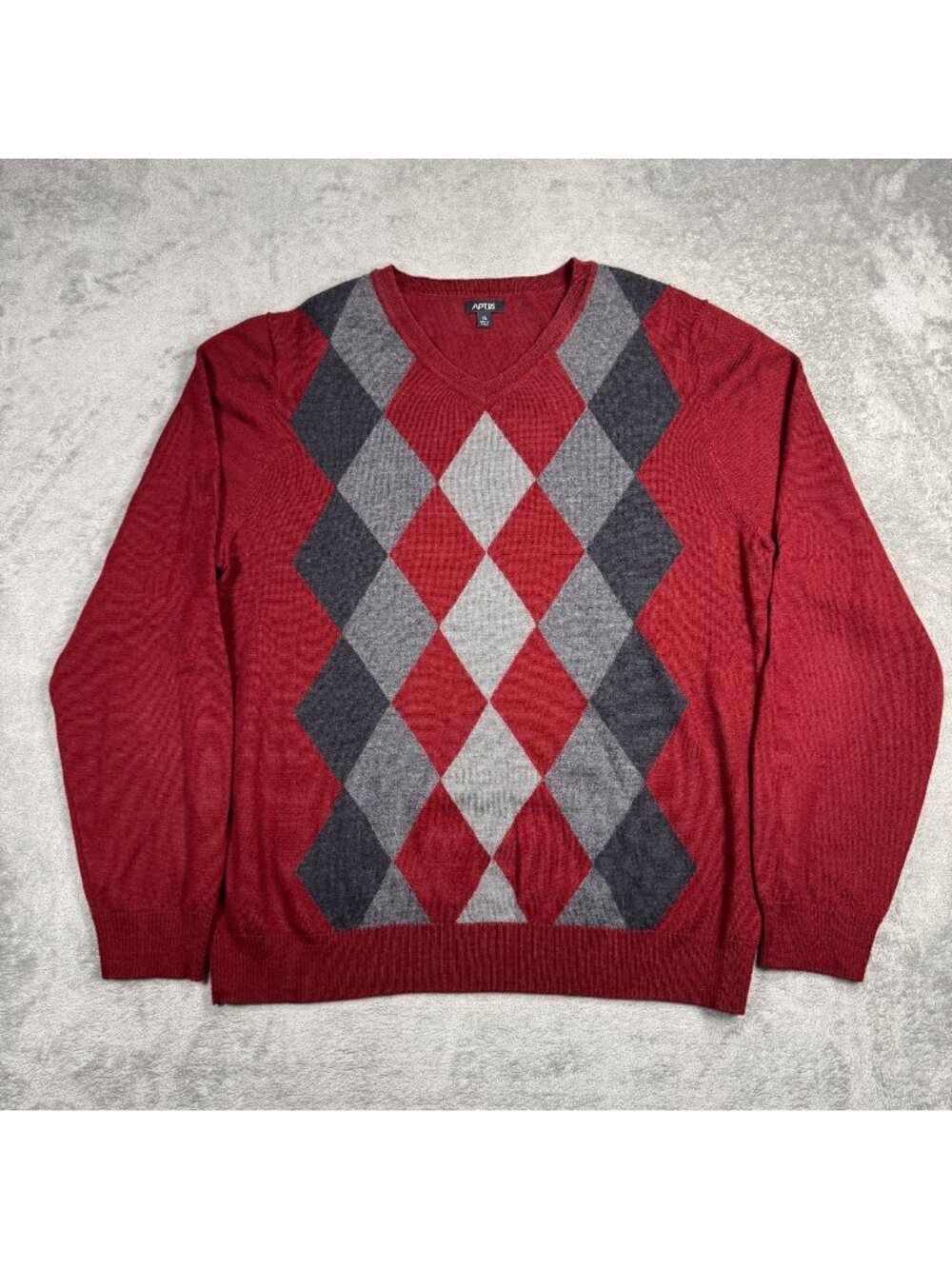 Apt. 9 Merino Wool Blend Red Argyle Sweater Mens XL Academia Preppy Grandpacore